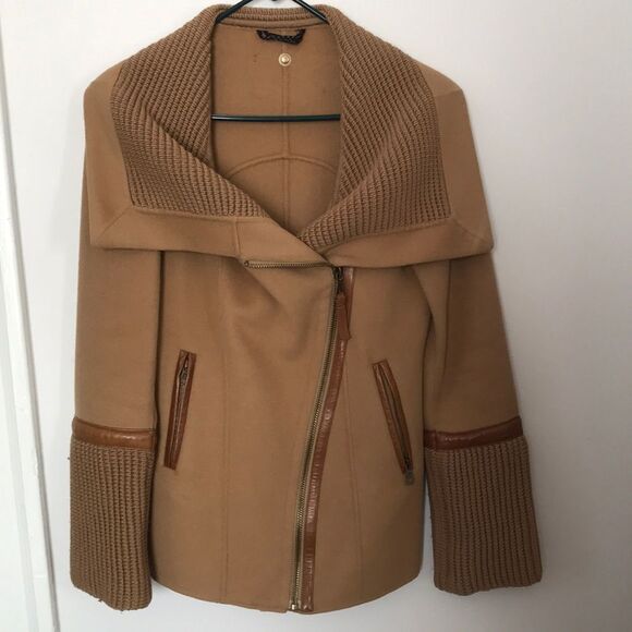 Mackage wool camel leather trim coat S - Picture 3 of 11